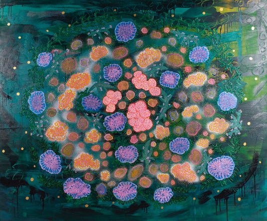 large deep green abstract coral painting